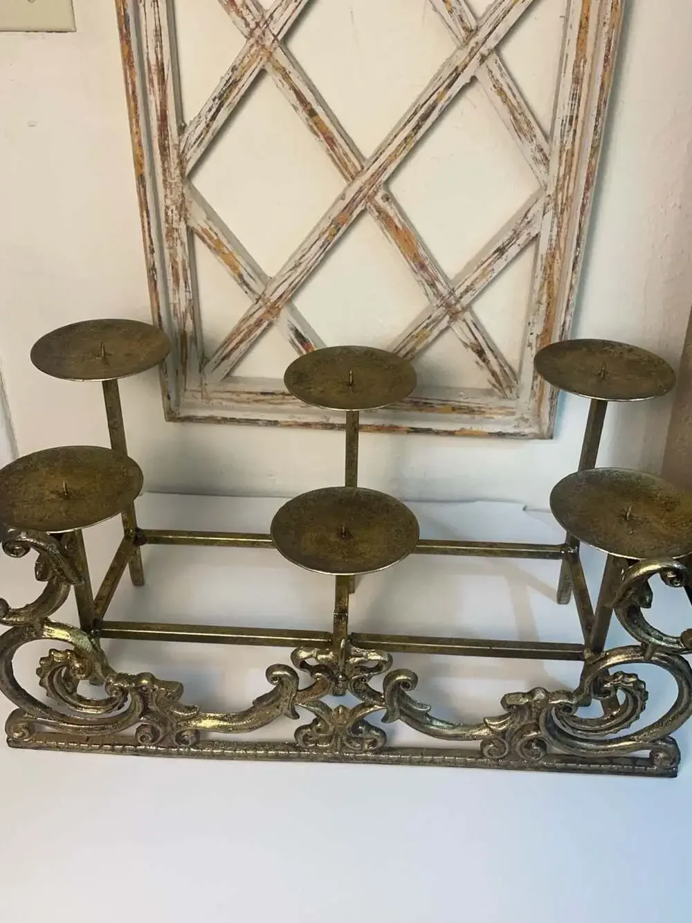 Hollywood regency Ornate Gold Metal 6-Candle Candelabra Centerpiece home staging